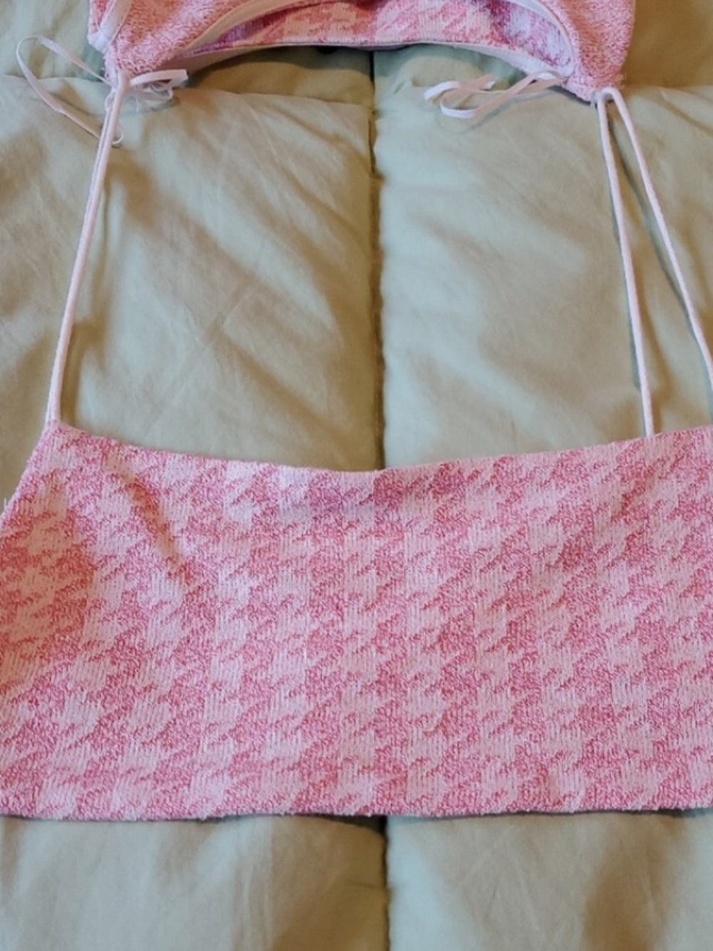 Zara Pink Houndstooth Crop Top | Built-In Bralette | Side Ties | Size Small - Picture 6 of 8